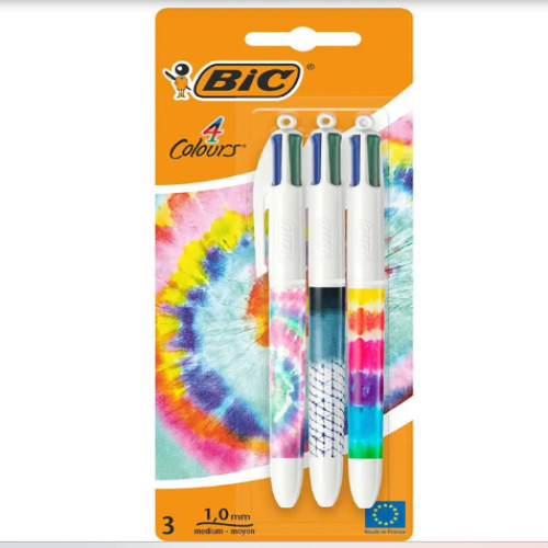 3 Stylos a Bille Rétractable Décors Tie & Dye 1mm 4 Couleurs