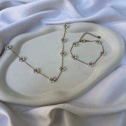 Parure Collier + Bracelet Motifs Fleurs