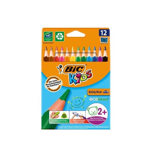 Pack de 12 Crayons Couleurs BIC Kids Evolution Triangle ECOlutions