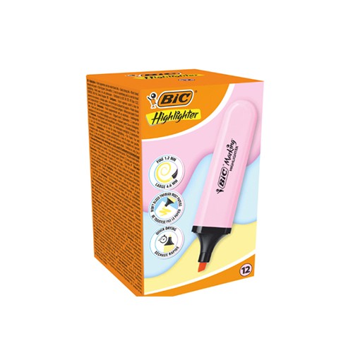 Pochette De 12 Surligneurs Bic Highlighter Rose Pastel