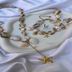Parure Collier + Bracelet + Boucles d’Oreilles Beiges