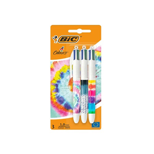 3 Stylos a Bille Rétractable Décors Tie & Dye 1mm 4 Couleurs