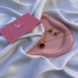 Collier + Boucles d’Oreilles Grande Pierre Rouge