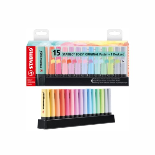 Set De Bureau de 15 Surligneurs STABILO BOSS Original - Couleurs Pastel