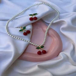 Parure Collier + Boucles d’Oreilles Motif Cerise